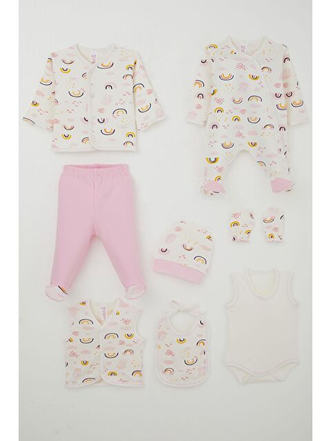 Breeze Kız Bebek Hastane Çıkışı 8 Li Gökyüzü Temalı Bulut Desenli Ekru (0-3 Ay) - S000507724-19965