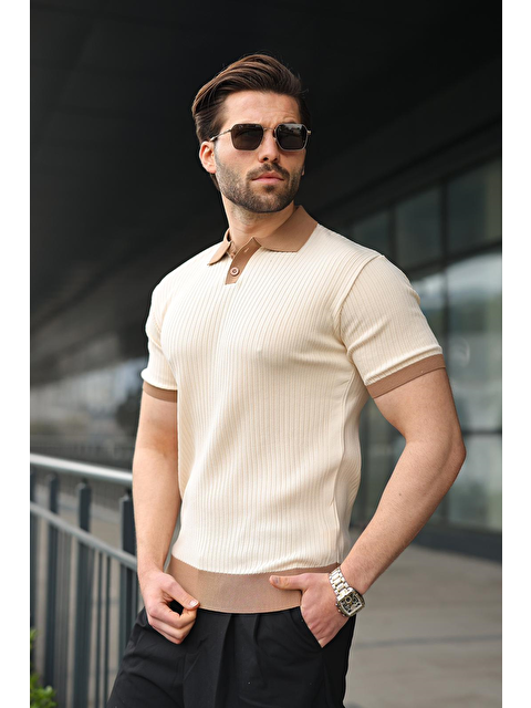 Madmext Taş Rengi Polo Yaka Triko Erkek Tişört E7471 - S000515192-25636