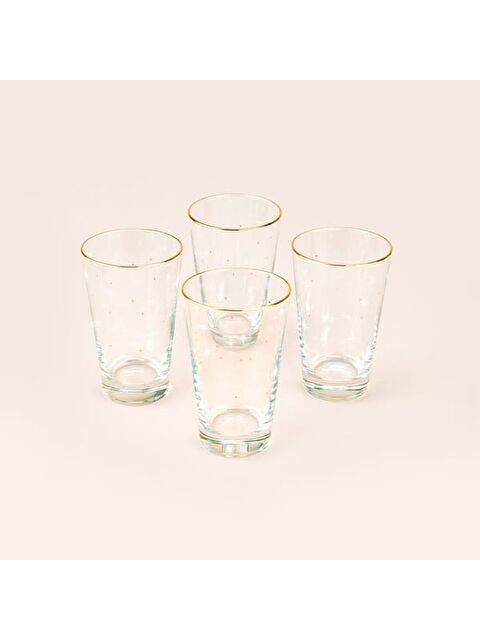 RAKLE Star Altın Yaldızlı 4'lü Meşrubat Bardağı Seti - Sarı / Şeffaf - 395 ml