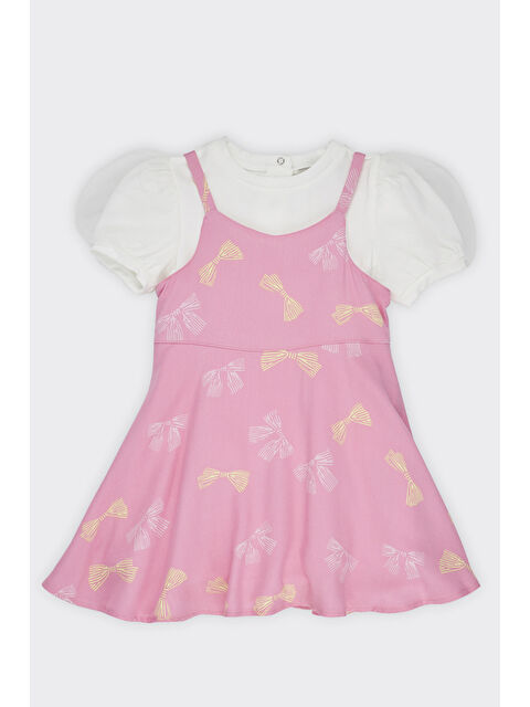 Panço Kız Bebek Desenli İki Parçalı Pembe Elbise - S000524782-20024