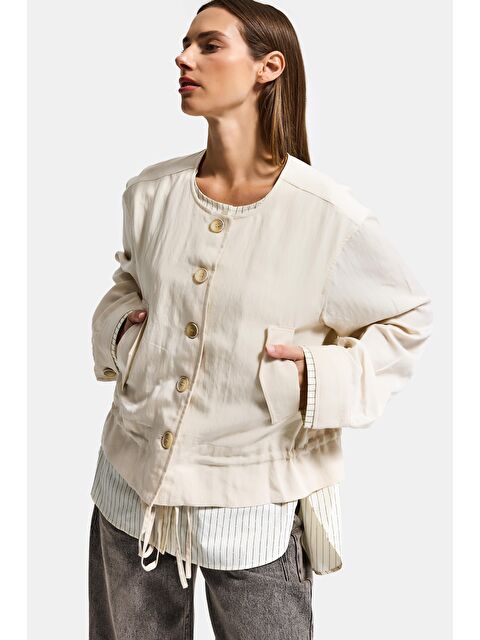 It's Basic Kadın Bej Sarı w5 Bol Kesim Düğmeli Özel Tasarım Çift Parça Yazlık Ceket - S000529299-20072