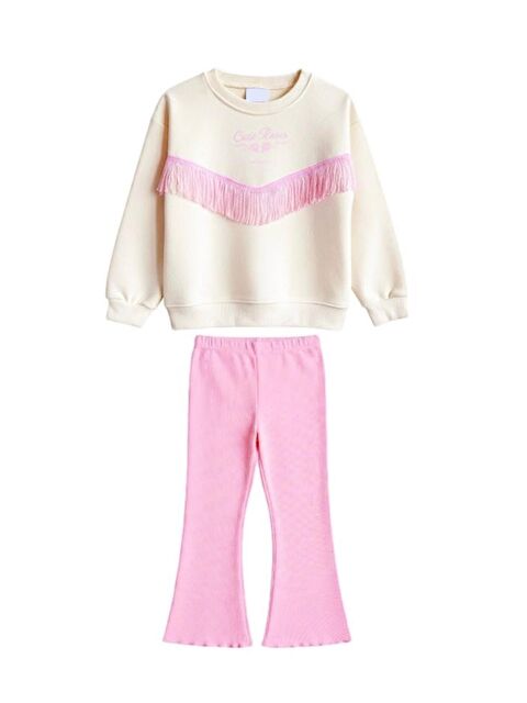 Monila Kız Çocuk Püskül Detaylı 3 İplik Pamuklu Kumaş Alt Üst Takım - S000516118-37577