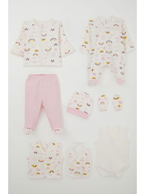 Breeze Kız Bebek Hastane Çıkışı 8 Li Gökyüzü Temalı Bulut Desenli Ekru (0-3 Ay) - S000507727-19965