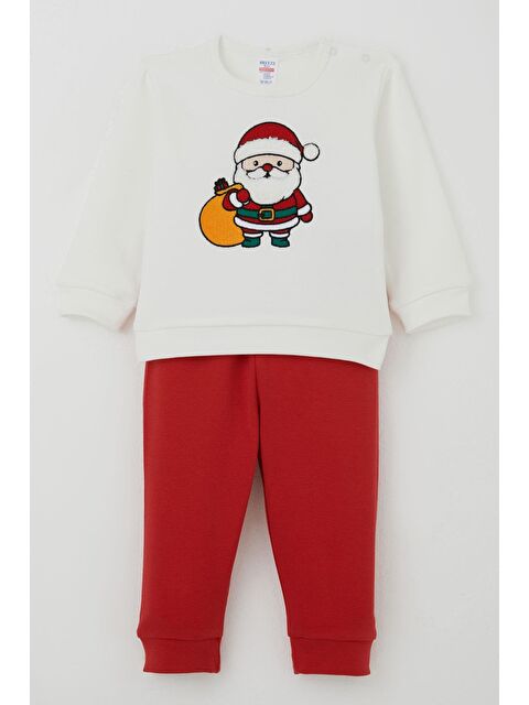 Breeze Erkek Bebek Pijama Takımı Omuzdan Patlı Yılbaşı Temalı Nakışlı Ekru (4 Ay-1 Yaş) - S000490567-19965
