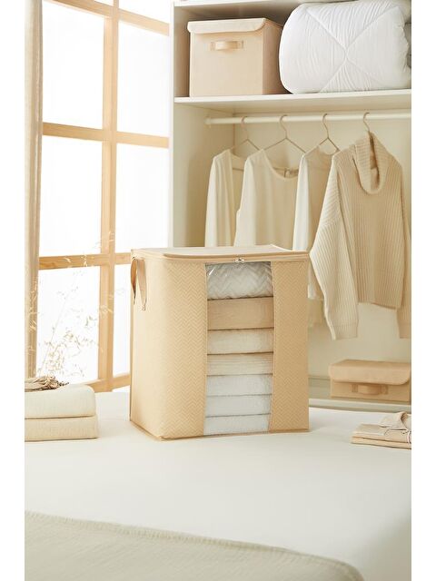 Ocean Home Textile Pvc Pencereli Bej Balıksırtı Hurç 45 x 30 x 50 cm - S000163674-19928