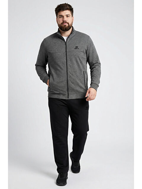 Tommylife Antrasit Melanj - Siyah Dik Yaka Battal Büyük Beden Erkek Eşofman Takım - 85176 - S000522111-29666