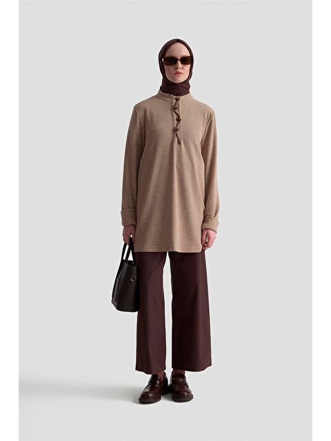 ARMİNE Boncuk İşlemeli Örme Tunik 25Kd9021 Bej