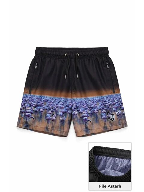 Jane's Erkek Deniz Şortu Fermuarlı Cepli File Astarlı Hızlı Kuruyan Premium - Siyah