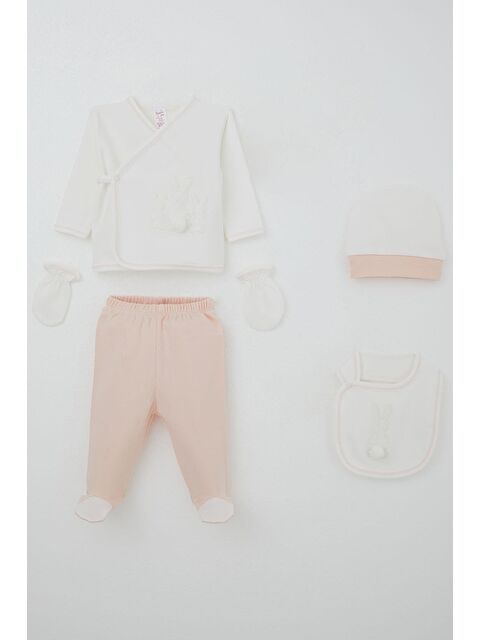 Breeze Kız Bebek Hastane Çıkışı 5 Li Ponponlu Tavşancık Nakışlı Ekru (0-3 Ay) - S000507729-19965