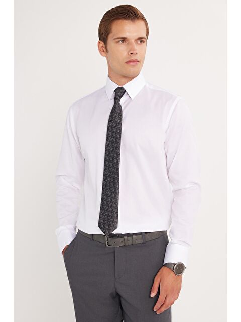 TUDORS Regular Fit Beyaz Non-Iron %100 Pamuk Doğa Dostu Ekoteks Belgeli Ütü Gerektirmez Gömlek - S000520036-20063