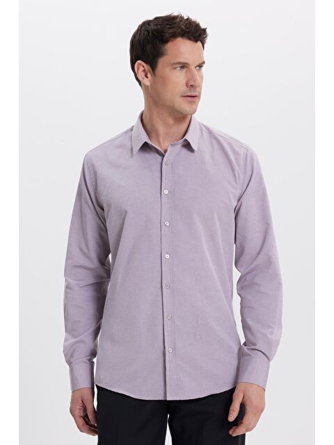 TUDORS Modern Slim Fit Uzun Kollu Pamuklu Kolay Ütü Armürlü Gül Kurusu Erkek Gömlek - S000520035-20028