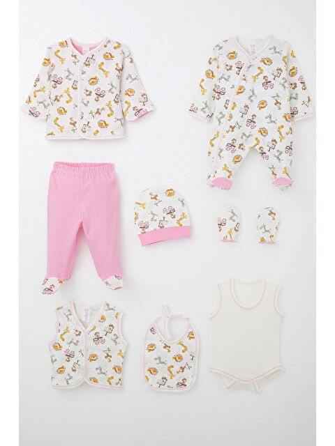 Breeze Kız Bebek Hastane Çıkışı 8 Li Safari Macerası Sevimli Hayvancıklar Desenli Ekru (0-3 Ay) - S000507730-19965