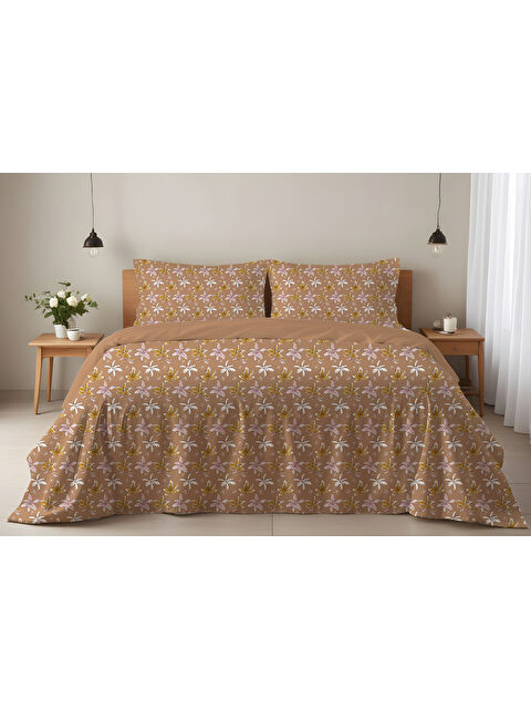 Evmila Çiçek Desenli Baskılı Çift Kişilik 200x220 cm 2 Adet 50x70 cm Nevresim Takımı - S000276577-23173
