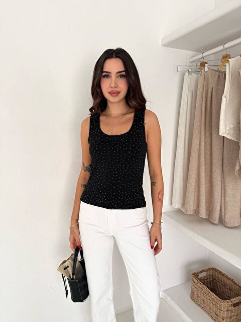 carla10 Taşlı Tulum Atlet Siyah - S000529303-19351