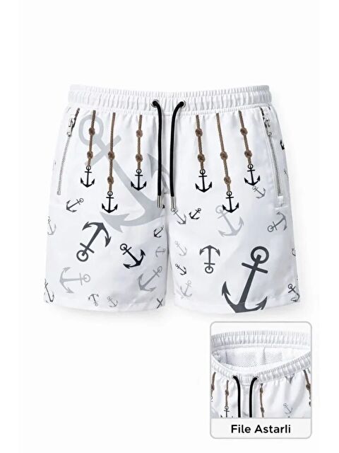 Jane's Erkek Deniz Şortu Fermuarlı Cepli File Astarlı Hızlı Kuruyan Premium - Beyaz