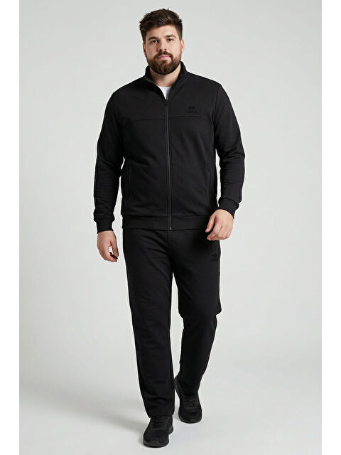 Tommylife Siyah Dik Yaka Battal Büyük Beden Erkek Eşofman Takım - 85176 - S000522111-19351