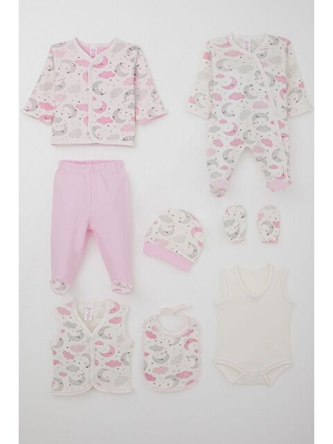 Breeze Kız Bebek Hastane Çıkışı 8 Li Gökyüzü Temalı Uykucu Ay Desenli Ekru (0-3 Ay) - S000507731-19965