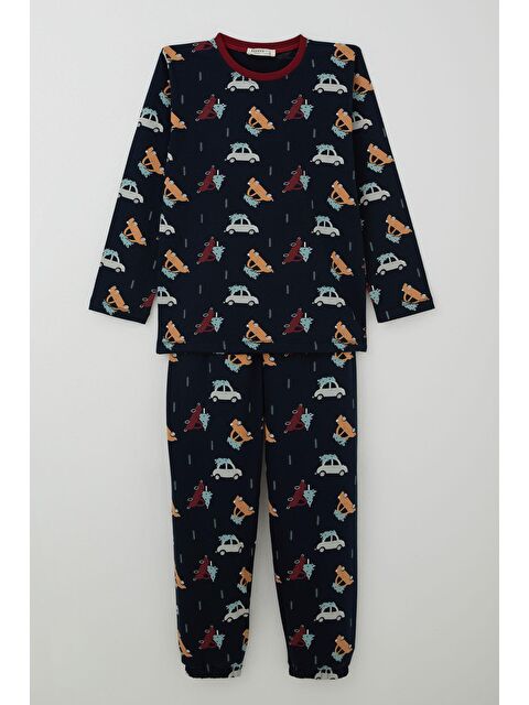 Breeze Erkek Çocuk Pijama Takımı Yılbaşı Temalı Çam Ağaçlı Araba Desenli Lacivert (4-8 Yaş) - S000490575-21164
