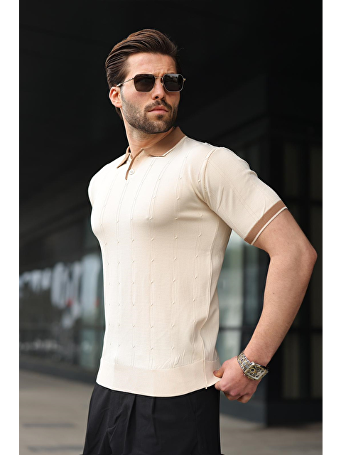 Madmext Taş Rengi Polo Yaka Triko Erkek Tişört E7470 - S000515191-25636