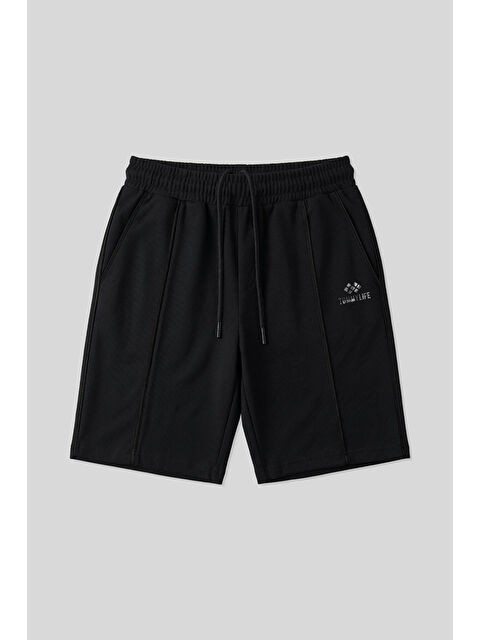 Tommylife Siyah Oversize Fit Basic Ön Dikiş Detaylı Erkek Şort - 81283 - S000522113-19351