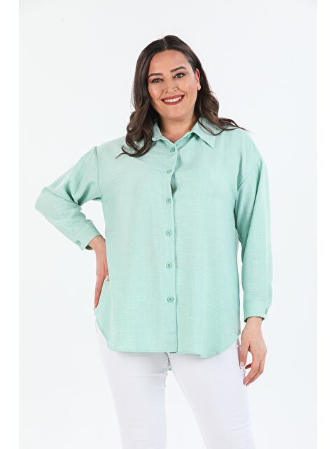 Pera Moda Büyük Beden Keten Gömlek - S000320992-20054