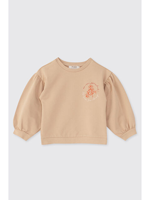 Panço Kız Bebek Baskı Detaylı Bej Sweatshirt - S000524795-19928