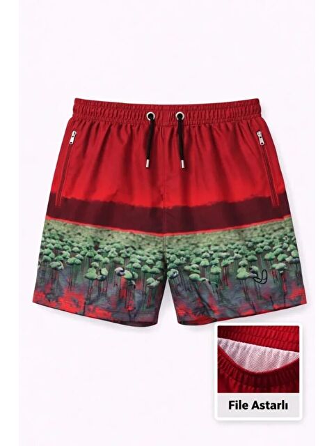 Jane's Erkek Deniz Şortu Fermuarlı Cepli File Astarlı Hızlı Kuruyan Premium - Kırmızı