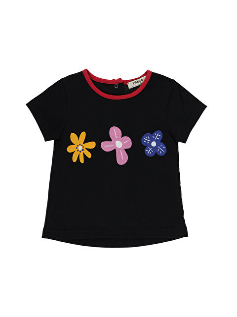 Panço Kız Bebek Kısa Kollu Baskılı Siyah Tişört - S000523858-19351