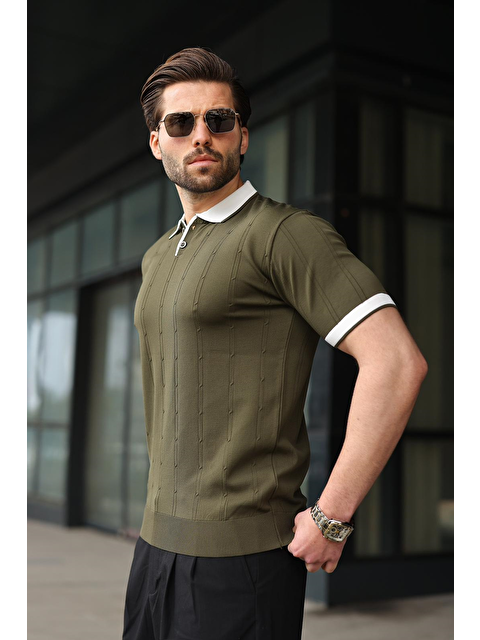 Madmext Haki Polo Yaka Triko Erkek Tişört E7470 - S000515191-18547
