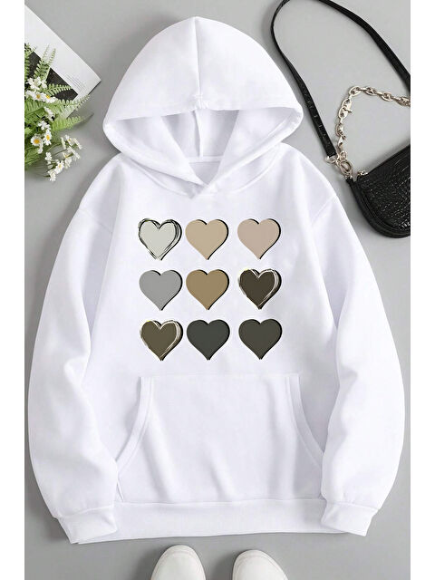 uyguntarz Unisex Oversize Kalp Baskılı Sweatshirt - S000268188-20063