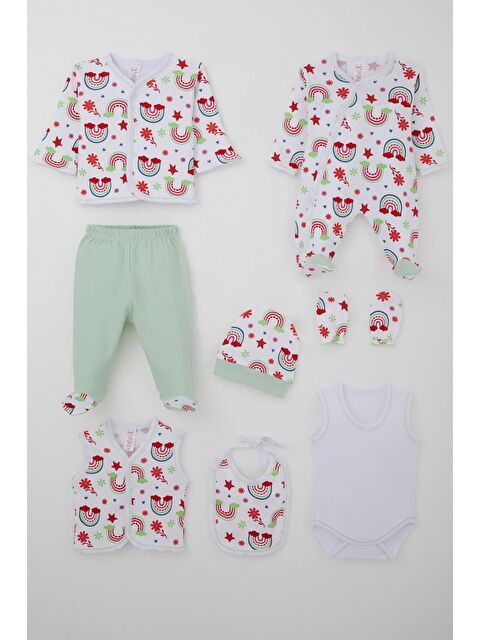 Breeze Kız Bebek Hastane Çıkışı 8 Li Masalı Çiçek Desenli Beyaz (0-3 Ay) - S000507730-20063