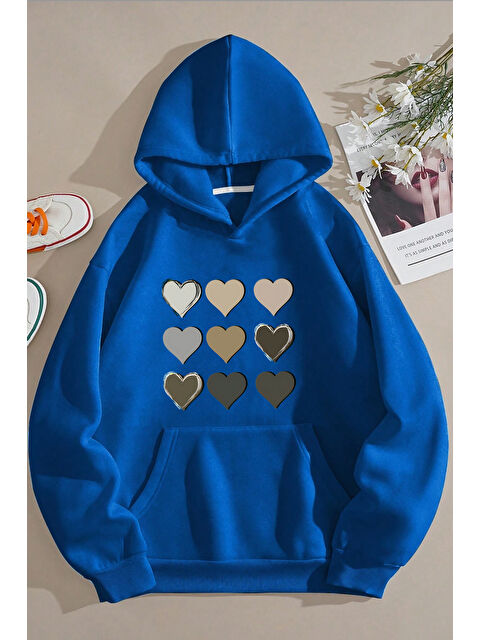 uyguntarz Unisex Oversize Kalp Baskılı Sweatshirt - S000268188-17234