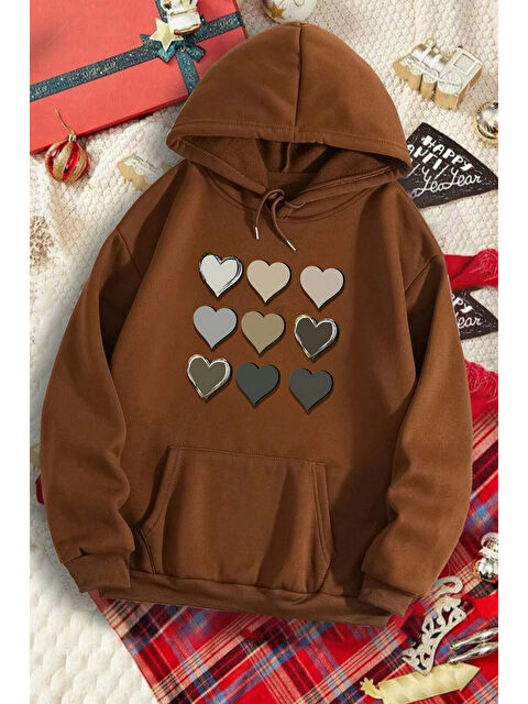 uyguntarz Unisex Oversize Kalp Baskılı Sweatshirt - S000268188-19413