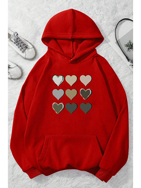uyguntarz Unisex Oversize Kalp Baskılı Sweatshirt - S000268188-20045