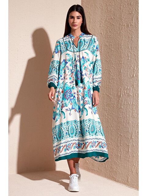 Lela Desenli Regular Fit Bağlamalı V Yaka Maxi Elbise 611El510 - S000158016-18194