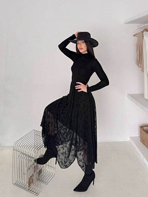 carla10 Flok Desenli Tül Etek - S000529309-19351