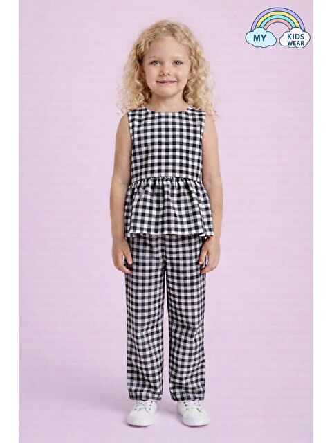 My Kids Wear Kız Çocuk Pötikareli Peplum Bluz ve Pantolon Takımı 12693