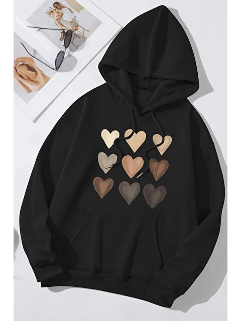 uyguntarz Unisex Oversize Kalp Baskılı Sweatshirt - S000268188-19351