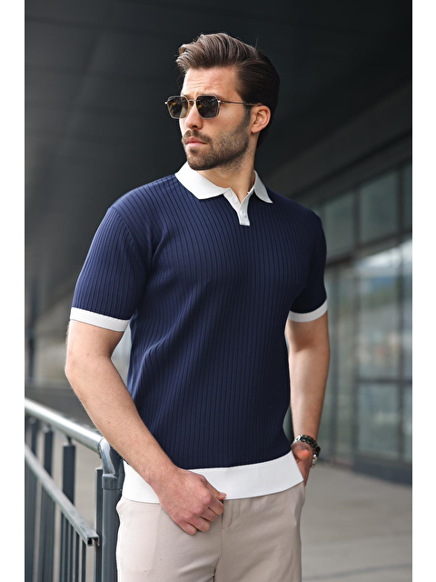 Madmext Lacivert Polo Yaka Triko Erkek Tişört E7471 - S000515192-21164