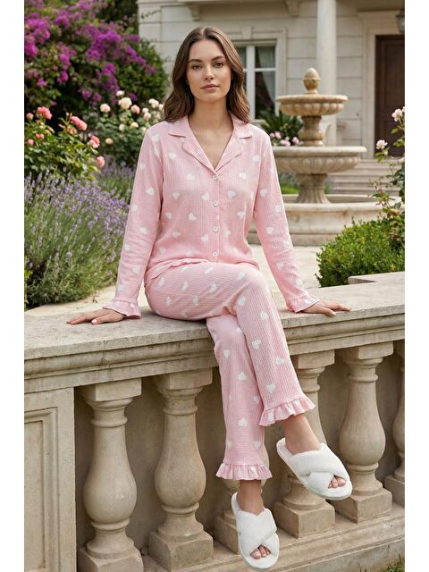 C&City Bürümcük Dokulu Düğmeli Pijama Takım Kalp - S000529310-37475