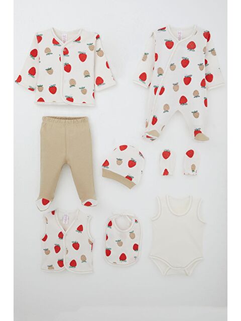 Breeze Kız Bebek Hastane Çıkışı 8 Li Çilek Bahçesi Desenli Ekru (0-3 Ay) - S000507734-19965