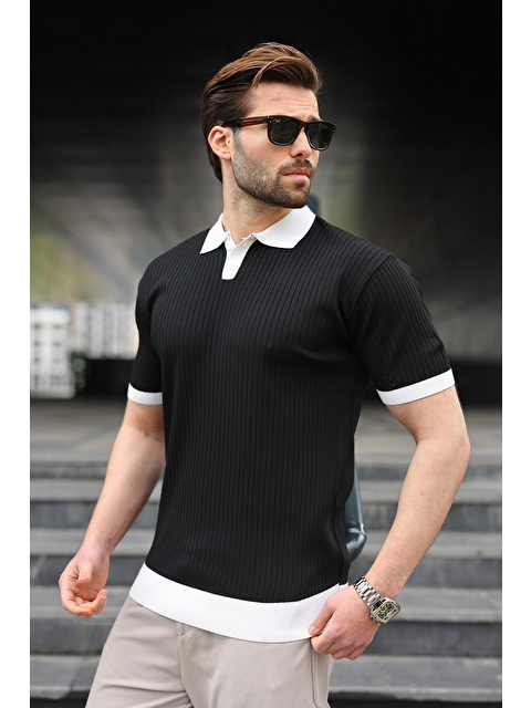 Madmext Siyah Polo Yaka Triko Erkek Tişört E7471 - S000515192-19351