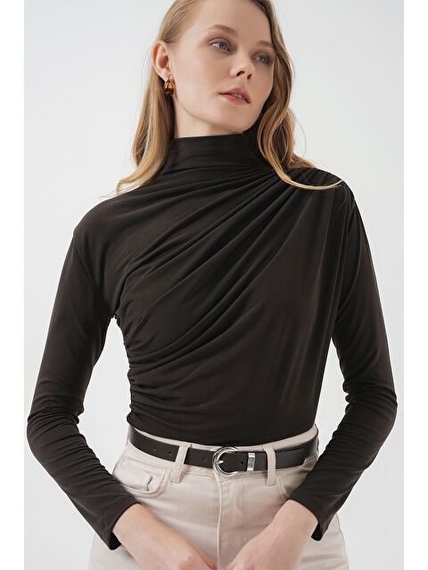 Bigdart 925 Büzgü Detaylı Sandy Bluz - Kahverengi - S000336254-19413