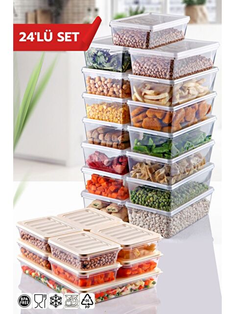 Nandy Home 24 Lü Set Freshbox ve Kendinden Kapaklı Saklama Kabı Seti KREM - S000276591-19928