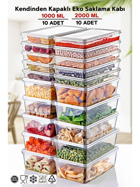 Nandy Home 20 li Set Kendinden Kapaklı Derin Dondurucuya Uygun Saklama Kabı 1 Lt  ve 2 Lt - S000276592-20063