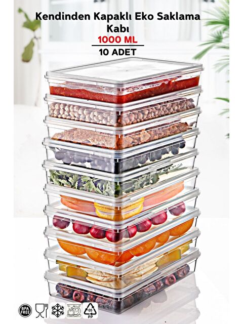 Nandy Home 10 Adet Kendinden Kapaklı Derin Dondurucuya Uygun Saklama Kabı 1 Lt - S000276593-20063