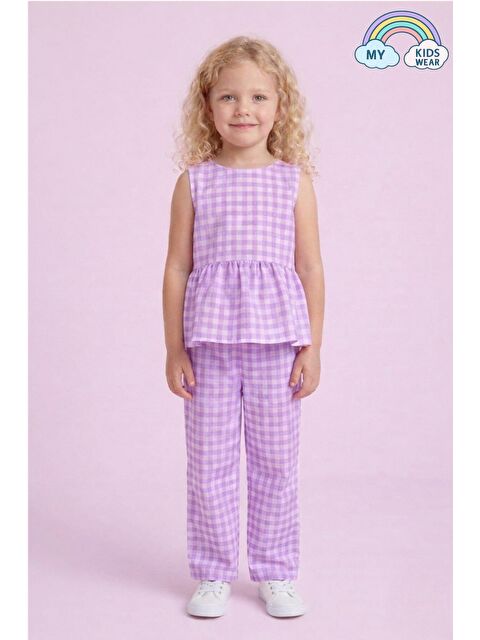 My Kids Wear Kız Çocuk Pötikareli Peplum Bluz ve Pantolon Takımı 12694