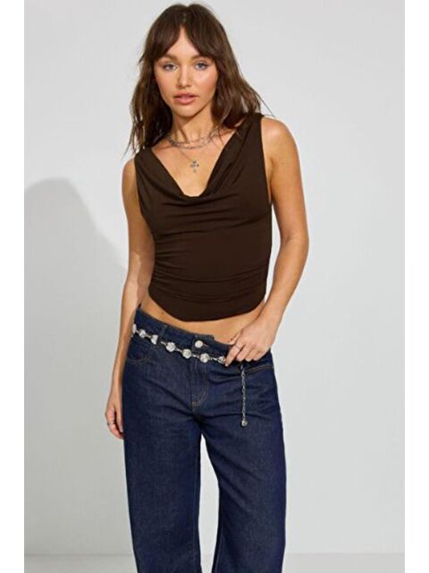 Madmext Kahverengi Degaje Yaka Kadın Body Mg2282 - S000336255-19413