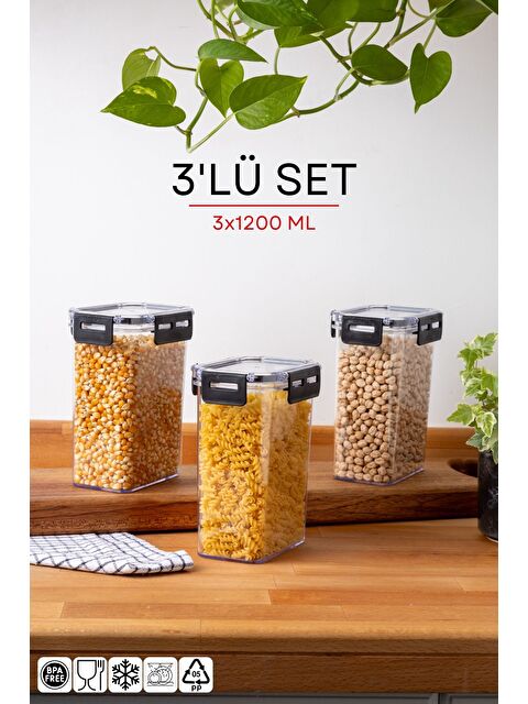 Nandy Home 3 Lü Set Kilit Kapaklı Dikdörtgen Clear Saklama Kabı Seti   1200ML - S000276599-20063