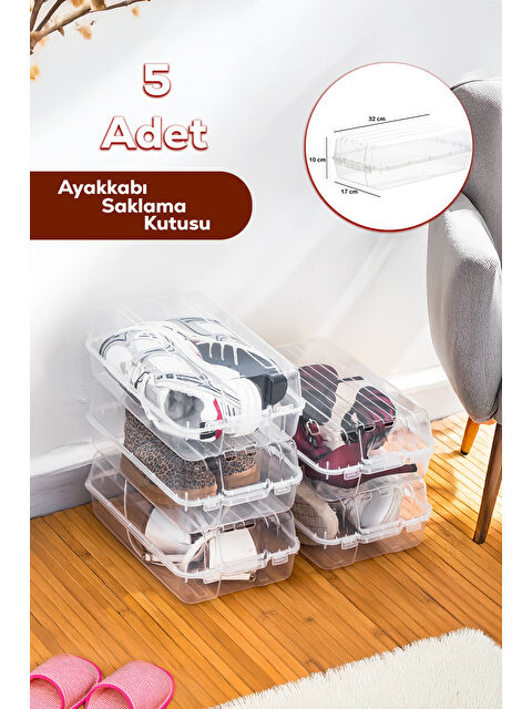 Porsima 3196 5 Adet Kadın Ayakkabı Saklama Kutusu - Şeffaf Pratik Ayakkabı Düzenleyici Saklama Seti - S000372808-26865